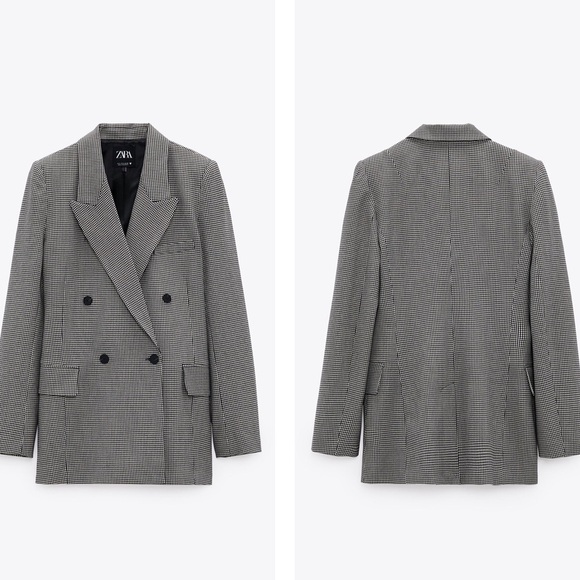 Zara Jackets & Blazers - Zara Double breasted Checked Blazer Black White M